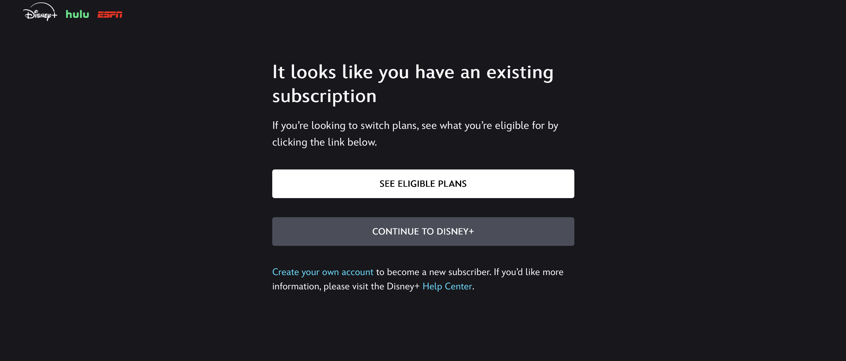 I logged in to Disney+ and it knows I have an existing subscription.