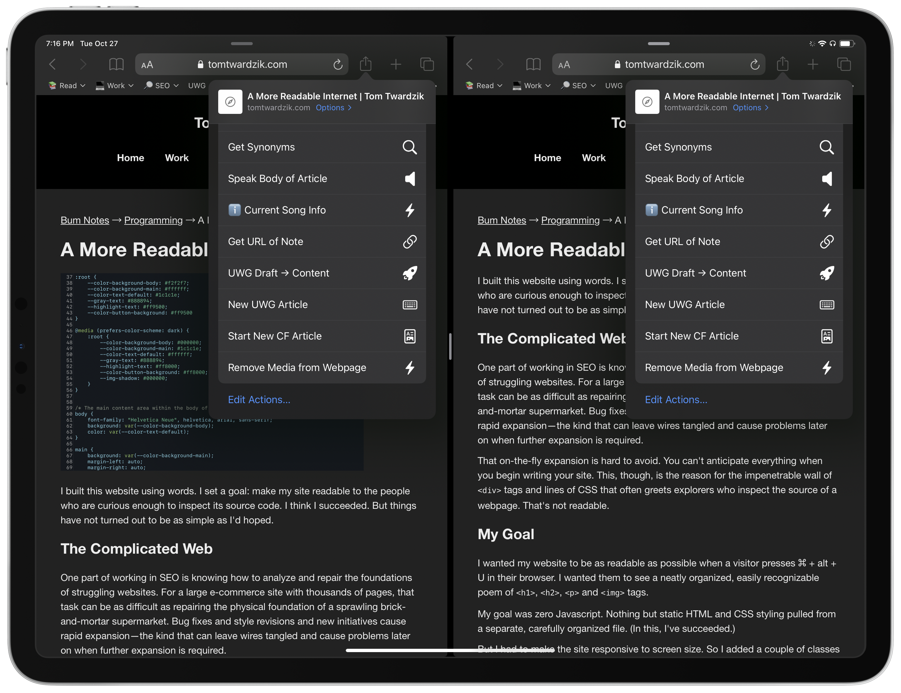 Screenshot of share sheet shortcuts